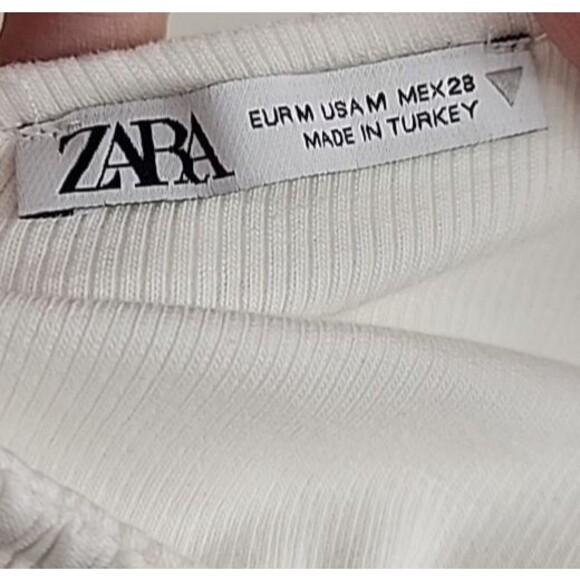 Zara Medium | White Babydoll Bodysuit Ruffle Ribbed Off Shoulder Soft Girl Solid - Picture 5 of 5